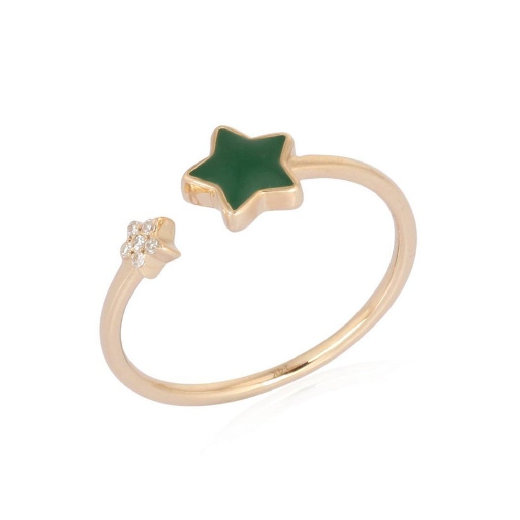 Green Star Diamond 14k (Or 18k Upon Request) Yellow Gold Open Wrap Ring